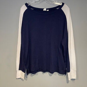 Gap Womens Sweater Navy Blue White ColorBlock Stretch Jewel Neck Size Medium